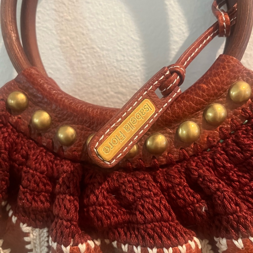 Isabella Fiore Brown Crochet Shoulder Bag with Green and Cream Accents - Picture 2 of 4